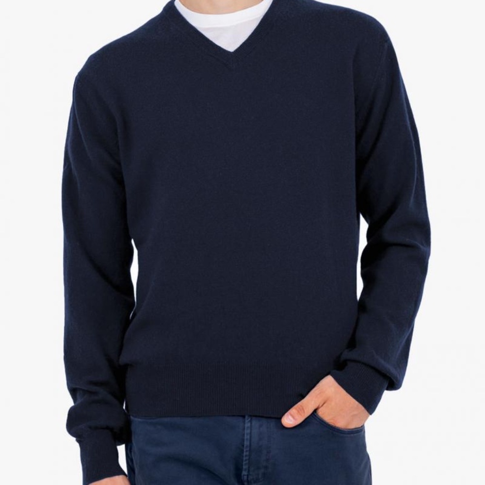 PATRICK ASSARAF x TOSCANO Thick 100% Cashmere Ribbed Dark Blue Sweater L